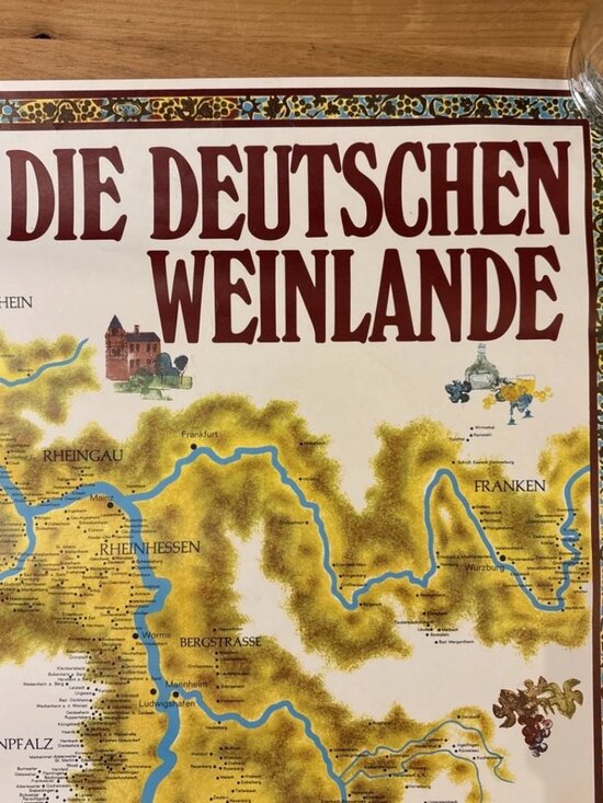 Vintage Die Deutschen Weinland German Wine Region Poster Print 1970s 26”x19” - Picture 2 of 6